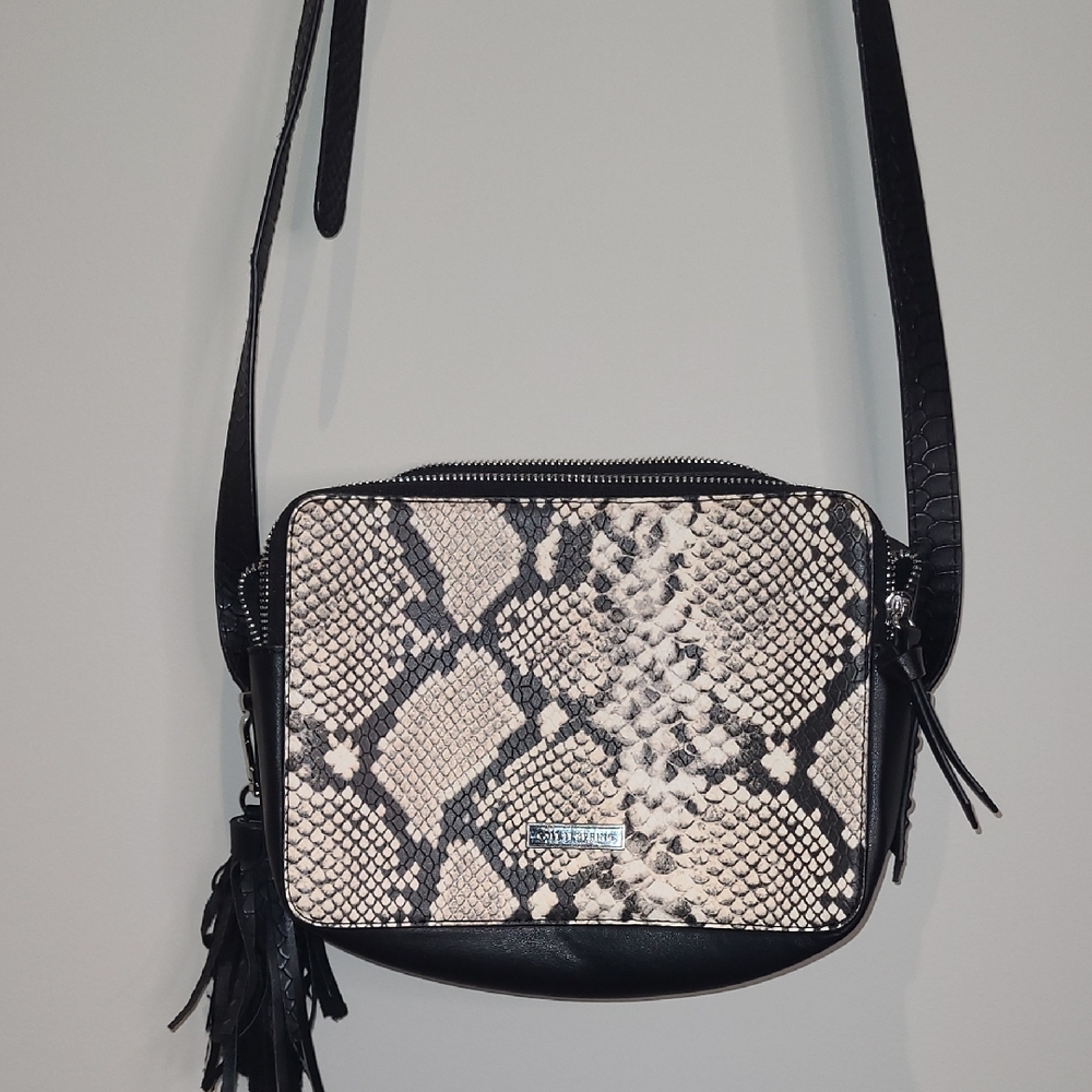 Call It Spring Black and Cream Crossbody Bag with Python Print